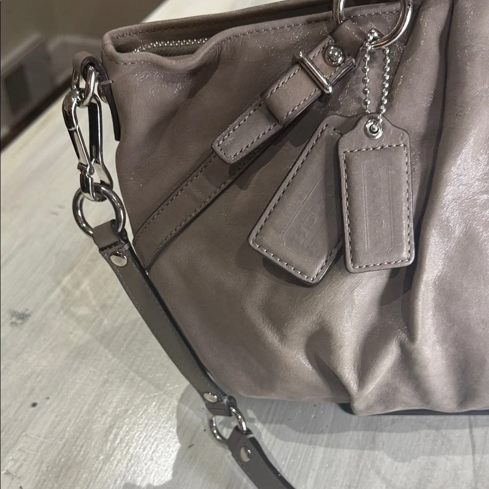 Elegant Shimmery Taupe Coach Madison Sophia Leather Handbag